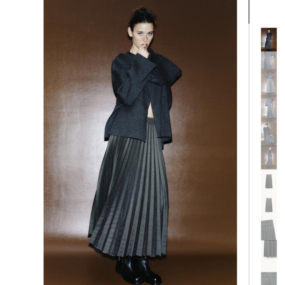 NWT ZARA PLEATED MIDI SKIRT ZW COLLECTION ANTHRACITE GRAY - Picture 2 of 10